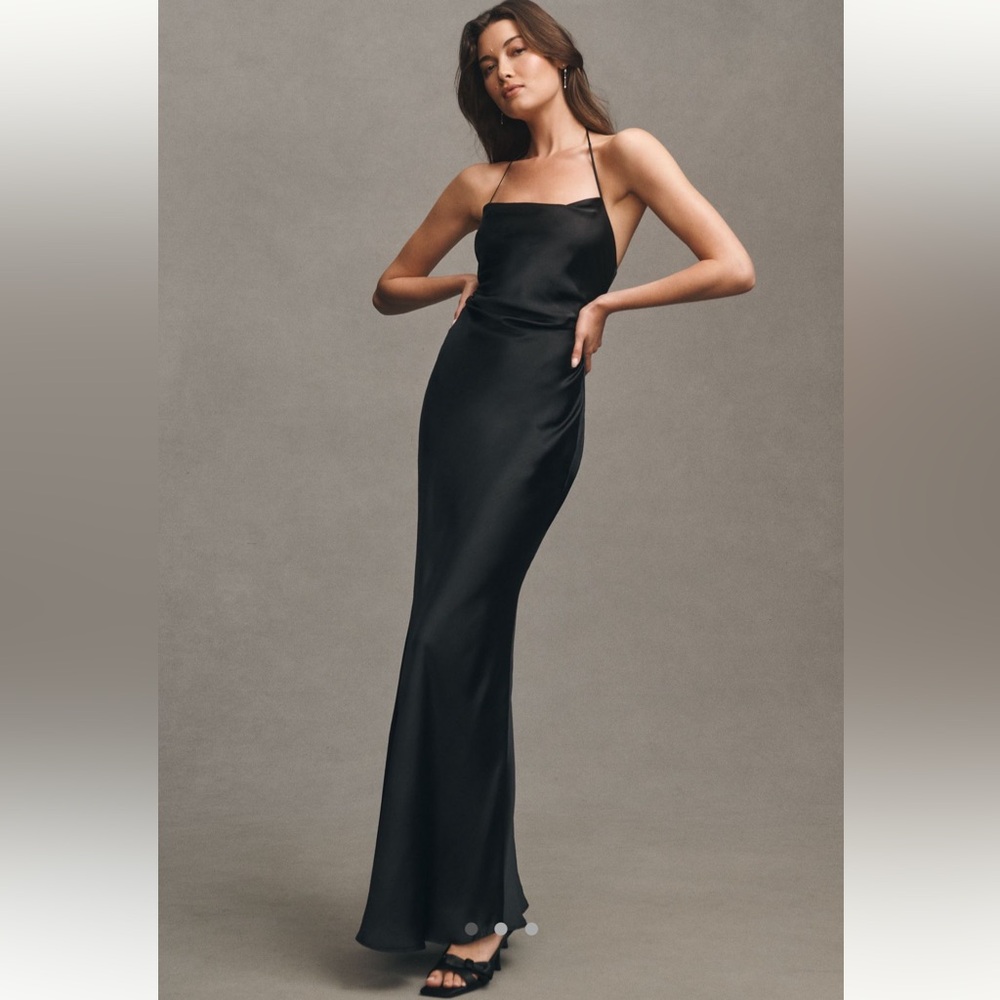 BHLDN Elegant Black Satin Maxi Dress